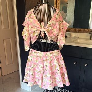 1950s reproduction Pinup playsuit rockabilly Pink Floral Two-Piece Set